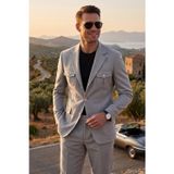 DeepSEA Erkek Gri Safari Ceketli Slim Fit 2'li Takım Elbise – Pileli Duble Paça Pantolon 2600723