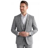 DeepSEA Erkek Gri Slim Fit 3’lü Takım Elbise – Yelekli Ekose Desenli Çift Düğme Takım Elbise 2600501