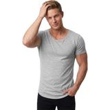 DeepSEA Erkek Gri Slim Fit %90 Pamuk Açık Yaka Oval Kesim Likralı Basic Tişört 1801199 - 2XL