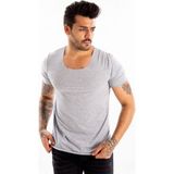 DeepSEA Erkek Gri Slim Fit %90 Pamuk Açık Yaka Oval Kesim Likralı Basic Tişört 1801199 - XL