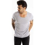 DeepSEA Erkek Gri Slim Fit %90 Pamuk Açık Yaka Oval Kesim Likralı Basic Tişört 1801199