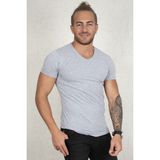 DeepSEA Erkek Gri Slim Fit %90 Pamuk V Yaka Likralı Yumuşak Dokulu Basic Tişört 1801165