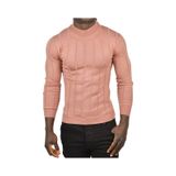 Deepsea Erkek Gülkurusu Slim Fit Likralı Tüylenme Yapmayan Yarım Balıkçı Çizgili Triko Yarım Boğazlı Kazak 2505503 Gülkurusu