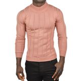 DeepSEA Erkek Gülkurusu Slim Fit Likralı Tüylenme Yapmayan Yarım Balıkçı Çizgili Triko Yarım Boğazlı Kazak 2505503