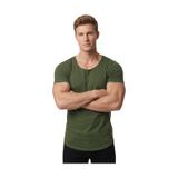 Deepsea Erkek Haki Geniş Yaka Likralı Tişört Oval Yaka Slim Fit Eteği Oval Açık Yaka T-shirt 1801199 Haki