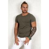 DeepSEA Erkek Haki Slim Fit %90 Pamuk Likralı Yumuşak Dokulu Basic Tişört 1801131 - 2XL