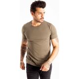 DeepSEA Erkek Haki Slim Fit %90 Pamuk Likralı Yumuşak Dokulu Basic Tişört 1801131