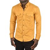 DeepSEA Erkek Hardal Sarısı Kırışmayan Süet Kumaş ÇıtÇıtlı Cepli Slim Fit Mevsimlik Gömlek 2302329