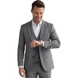 Deepsea Erkek Koyu Gri Slim Fit 3’lü Takım Elbise – Yelekli Ekose Desenli Çift Düğme Takım Elbise 2600501 - 6 Drop - 56