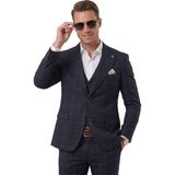Deepsea Erkek Koyu Lacivert Slim Fit 3’lü Takım Elbise – Kareli Ekose Desenli Yelekli Şık Takım 2600517 - 6 Drop - 46