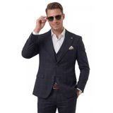 DeepSEA Erkek Koyu Lacivert Slim Fit 3’lü Takım Elbise – Kareli Ekose Desenli Yelekli Şık Takım 2600517