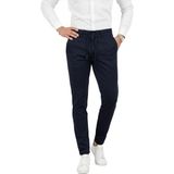 Deepsea Erkek Lacivert Likralı Beli Lastikli & Ipli Dar Kesim Şık Kumaş Pantolon 2600572 - 32