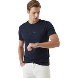 Deepsea Erkek Lacivert Rahat Kalıp Bisiklet Yaka Yumuşak Dokulu Basic Tişört 2604355