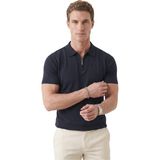 Deepsea Erkek Lacivert Rahat Kalıp Fermuarlı Polo Yaka Yumuşak Dokulu Triko Tişört 2505001 - 2XL