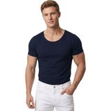 DeepSEA Erkek Lacivert Slim Fit %90 Pamuk Açık Yaka Oval Kesim Likralı Basic Tişört 1801199