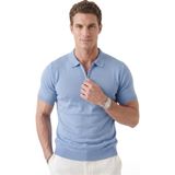 Deepsea Erkek Mavi Rahat Kalıp Fermuarlı Polo Yaka Yumuşak Dokulu Triko Tişört 2505001 - 2XL