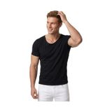 Deepsea Erkek Siyah Geniş Yaka Likralı Tişört Oval Yaka Slim Fit Eteği Oval Açık Yaka T-shirt 1801199 Siyah