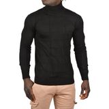DeepSEA Erkek Siyah Kare Desenli Balıkçı Yaka Slim Fit Boğazlı Triko Kazak 2505493