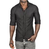 DeepSEA Erkek Siyah Likralı Kumaşı Fitilli Slim Fit Uzun Kollu Gömlek 2500805