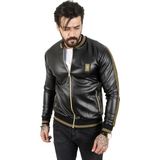 DeepSEA Erkek Siyah Modern Tasarım Arkası Baskılı Likralı Suni Deri Ceket Mont 2210350 - XL