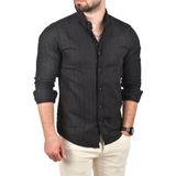 DeepSEA Erkek Siyah Slim Fit %100 Pamuk Keten Gömlek Dar Kesim Dokulu Keten Gömlek 2501301