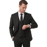 Deepsea Erkek Siyah Slim Fit 3’lü Takım Elbise – Kareli Ekose Desenli Yelekli Şık Takım 2600517 - 6 Drop - 56