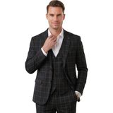Deepsea Erkek Siyah Slim Fit 3’lü Takım Elbise – Yelekli Ekose Desenli Çift Düğme Takım Elbise 2600501 - 6 Drop - 52