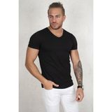 DeepSEA Erkek Siyah Slim Fit %90 Pamuk V Yaka Likralı Yumuşak Dokulu Basic Tişört 1801165