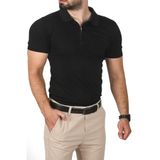 DeepSEA Erkek Siyah Slim Fit Nefes Alan Pamuklu Polo Yaka Tişört Dar Kesim Likralı Triko Tişört 2505001