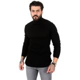 DeepSEA Erkek Siyah Yarım Balıkçı Yaka Çizgi Desenli Kazak Basic Düz Triko 2100015