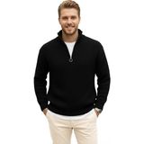 DeepSEA Erkek Siyah Yarım Fermuarlı Oversize Kesim Triko Kazak – Yumuşak Dokulu Örgü Kazak 2608511 - 2XL