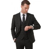 DeepSEA Erkek Slim Fit 3’lü Takım Elbise – Kareli Ekose Desenli Yelekli Şık Takım 2600517