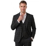 DeepSEA Erkek Slim Fit 3’lü Takım Elbise – Yelekli Ekose Desenli Çift Düğme Takım Elbise 2600501