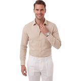 Deepsea Erkek Slim Fit %95 Pamuk Çizgi Dokulu Bej Ütü Gerektirmeyen Gömlek 2600002 - 2XL