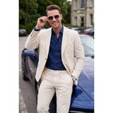 Deepsea Erkek Slim Fit Dar Kesim Çizgili Gofre Kumaş Bej Takım Elbise – Tek Düğme Ipli Pantolon 2602311 - 6 Drop - 50