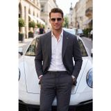 DeepSEA Erkek Slim Fit Dar Kesim Çizgili Gofre Kumaş Lacivert Takım Elbise – Tek Düğme İpli Pantolon 2602311