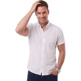 Deepsea Erkek Slim Fit Likralı Jakar Dokulu Beyaz Kısa Kol Gömlek – Esnek Nakış Armalı 2604356 - 2XL