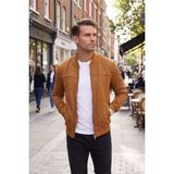 Deepsea Erkek Slim Fit Likralı Taba Süet Ceket – Kırışmayan Ütü Gerektirmeyen Mevsimlik Mont 2504334