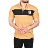 Deepsea Erkek Slim Fit Nefes Alan Pamuklu Kumaş Dar Kesim Kıvrılmaz Yaka Polo Yaka Tişört 2503019 - Camel - 2XL