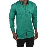 Deepsea Erkek Yeşil Slim Fit Dar Kesim Pamuklu Spor Gömlek Çıtçıtlı Likralı Gabardin Gömlek 2300421