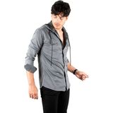DeepSEA Füme Kapüşonlu Likralı Kot Gömlek – Slim Fit Çıt Çıt Kapamalı Erkek Gömlek 2300396 - XL