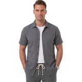 Deepsea Füme Slim Fit Çizgi Dokulu Keten Görünümlü Kısa Kol Erkek Spor Gömlek 2602648 - XL