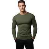 DeepSEA Haki Dar Kalıp Likralı %90 Pamuk Erkek Sweatshirt – Vücuda Oturan İnce Penye Sweat 2300423 - XL