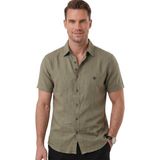 Deepsea Haki Flamlı Keten Erkek Gömlek – Yazlık %100 Pamuk Rahat Kesim 2602652 - 2XL