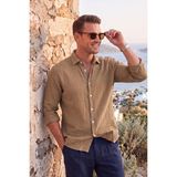 Deepsea Kahve %97 Pamuk Müslin Kumaş Nefes Alabilir Yazlık Rahat Kesim Erkek Gömlek 2602619 - 2XL