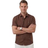 Deepsea Kahve Flamlı Keten Erkek Gömlek – Yazlık %100 Pamuk Rahat Kesim 2602652 - 2XL