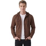 Deepsea Kahve Kapüşonlu Likralı Kot Gömlek – Slim Fit Çıt Çıt Kapamalı Erkek Gömlek 2300396 - 2XL