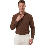 Deepsea Kahve Slim Fit Kolay Ütülenebilir Açık Dik Yaka Likralı Erkek Gömlek 2602615 - XL