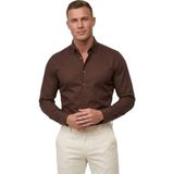 Deepsea Kahve Slim Fit Likralı Kolay Ütülenebilir Gizli Düğmeli Erkek Gömlek 2602614