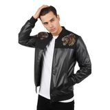 Deepsea Kaplan Taş Detaylı Slim Fit Likralı Kolej Yaka Erkek Suni Deri Ceket 2600927